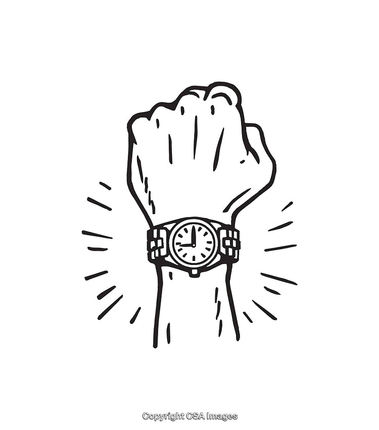 Black and White Line Art Illustration of a Fist Wearing a Watch