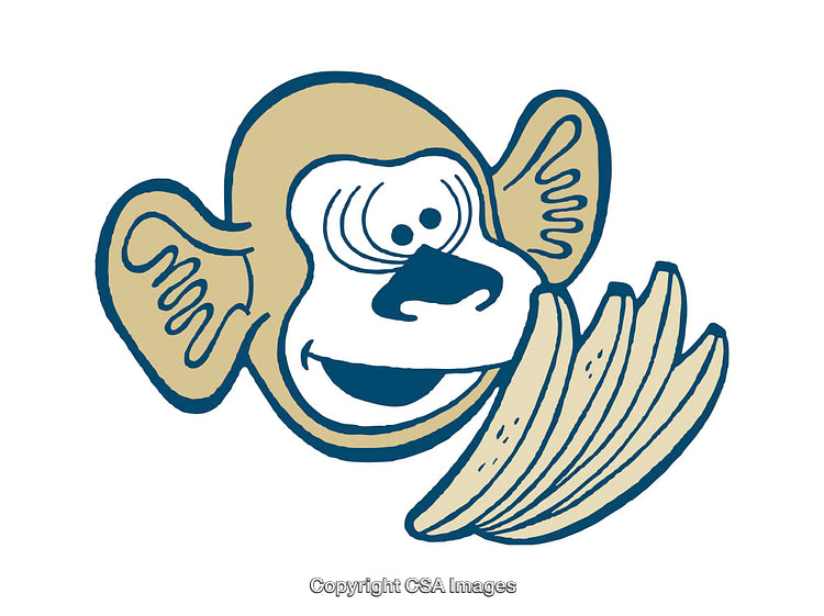 Playful Cartoon Illustration of Monkey with Bananas and Cheerful Expression