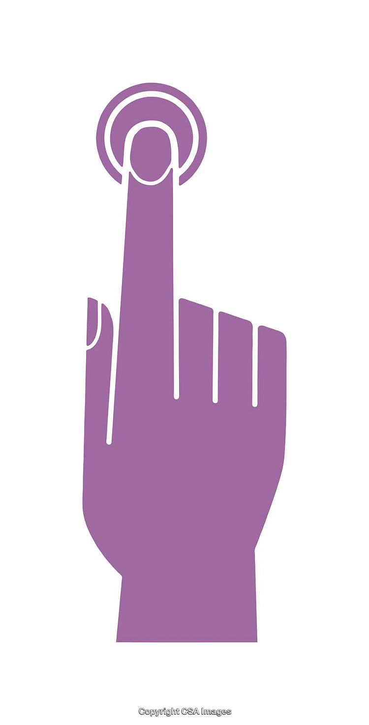 Purple Hand Illustration with a Pointing Gesture and Touch Symbol