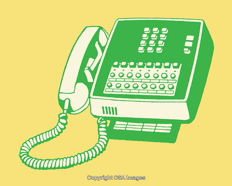 Vintage Telephone Illustration in Green and Yellow Artistic Style