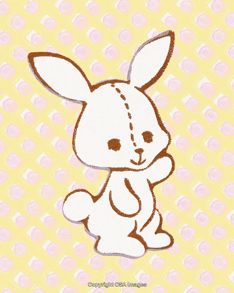 Illustration of a Cute Bunny on Yellow Polka Dot Background