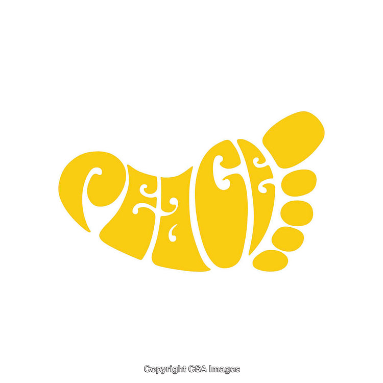 Yellow Footprint Formed by Word "Peace" in Decorative Typography Design