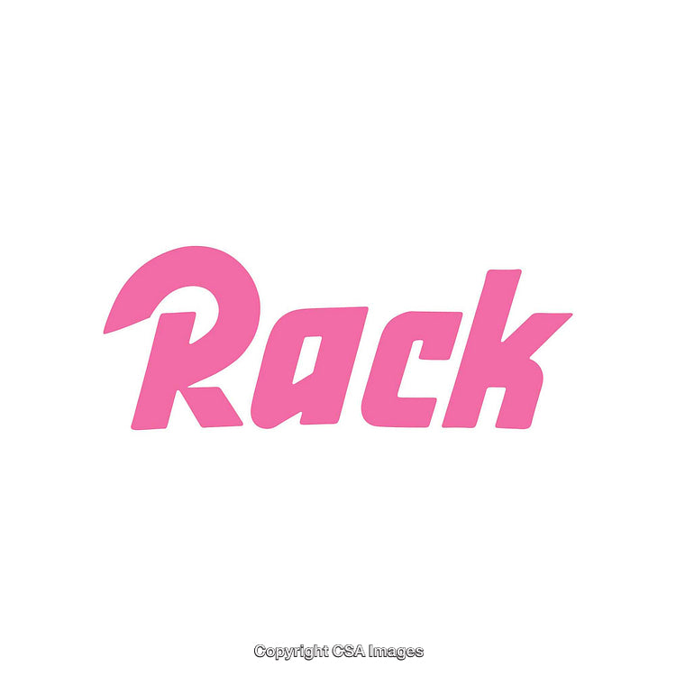 Simple Pink Typeface Illustration Displaying the Word 'Rack' on White Background