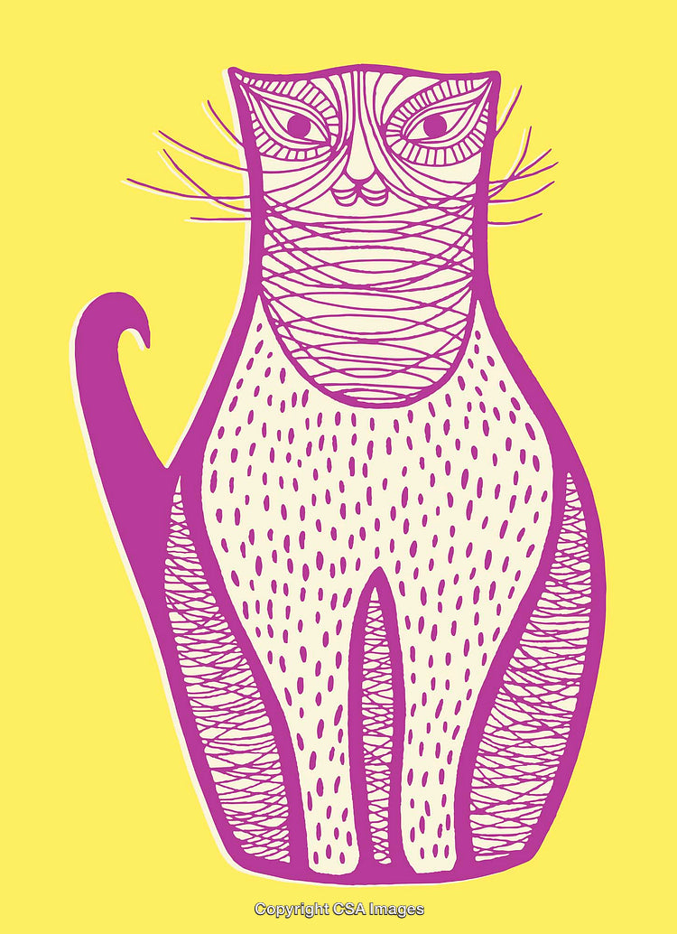 Colorful Line Art of Abstract Cat Design with Yellow Background