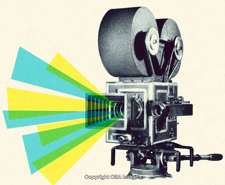 Retro Film Camera with Colorful Light Effects in Graphic Style