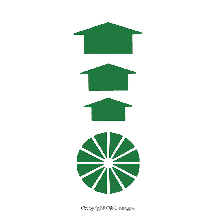Green Geometric Symbols Including Houses and a Circular Design on White Background