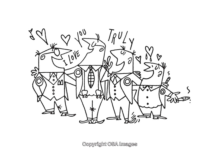 Playful Line Art Depicting Joyful Friends Sharing Affectionate Greetings Together
