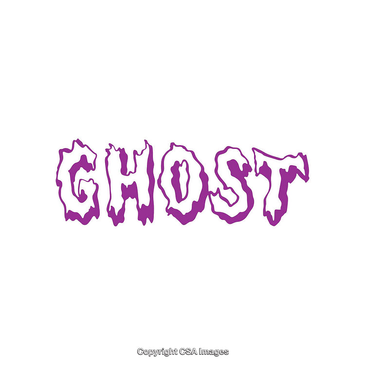 Illustration of Purple Word Ghost with Edgy Stylized Text on White Background