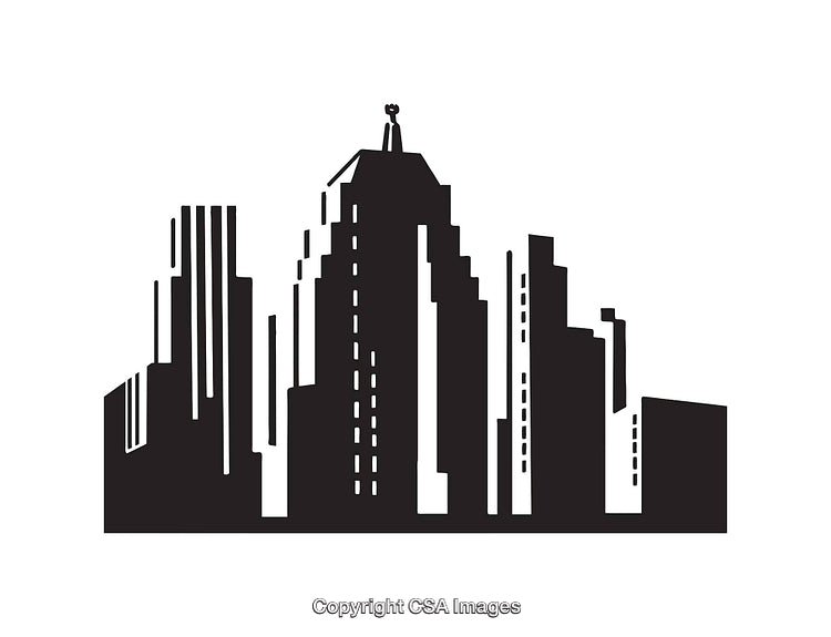 Black and White Silhouette of a Modern City Skyline