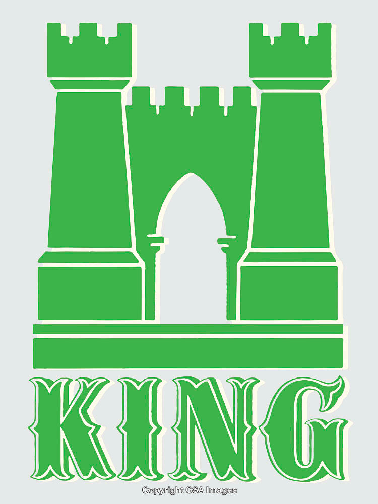Green Castle Icon with 'King' Text in a Bold Typeface Style