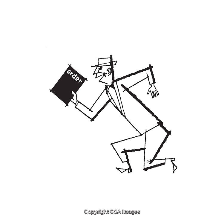 Line Art Illustration of a Businessman Carrying an Order Document