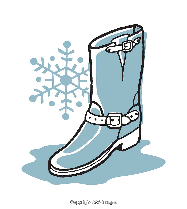 Illustration of a Winter Boot with Snowflake and Water Puddle