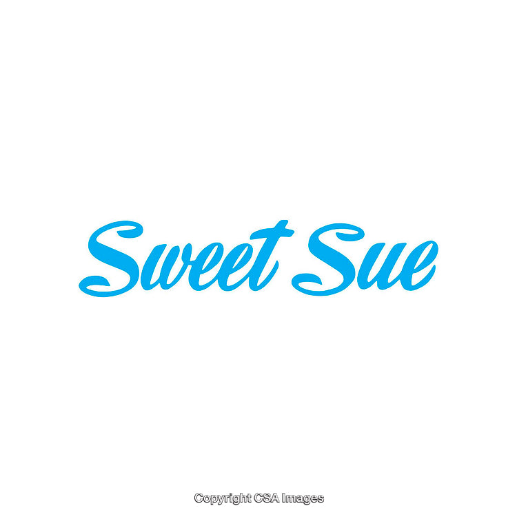 Stylized Blue Sweet Sue Text Over Clean White Background