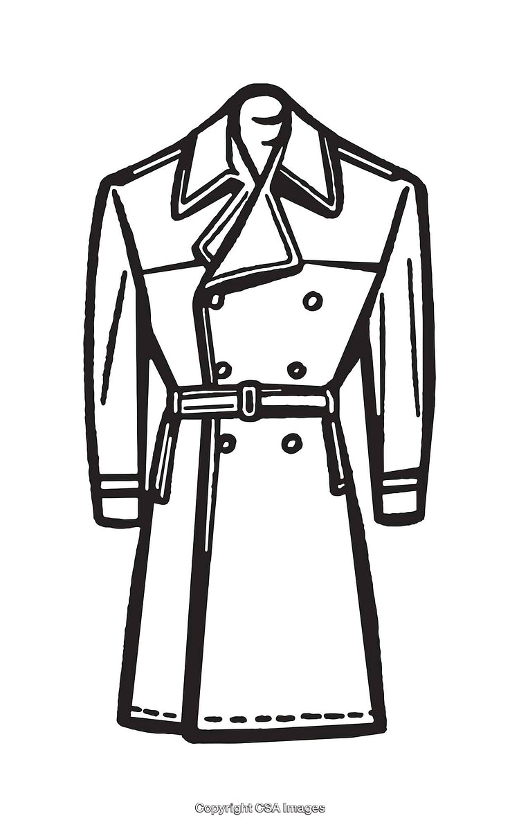 Stylish Line Art Illustration of a Classic Double-Breasted Coat