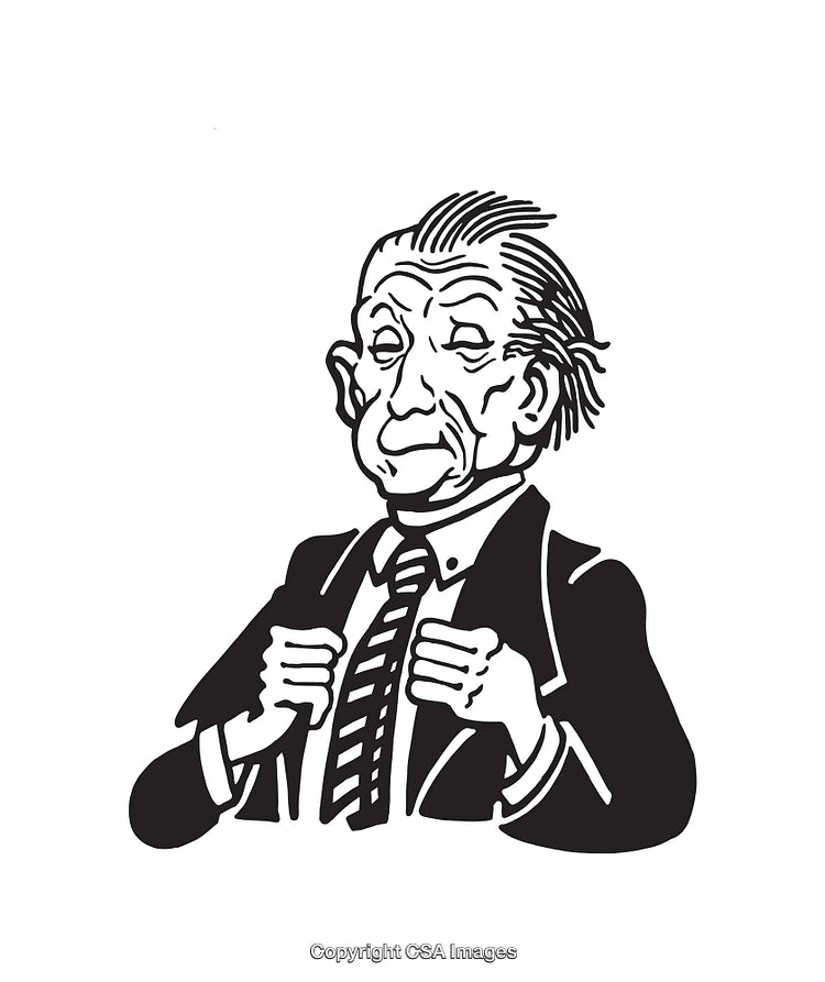 Black and White Line Drawing of a Professional Dressed Man in Suit
