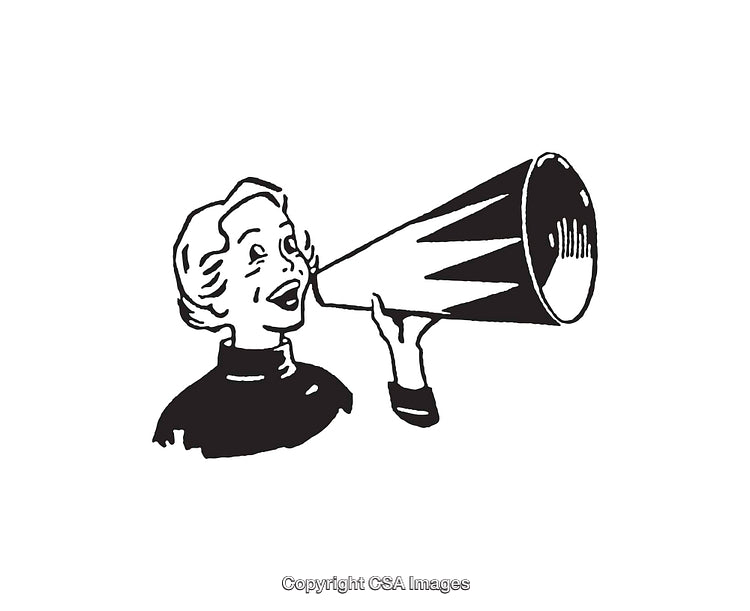 Vintage Illustration of Woman Using a Megaphone for Public Speaking