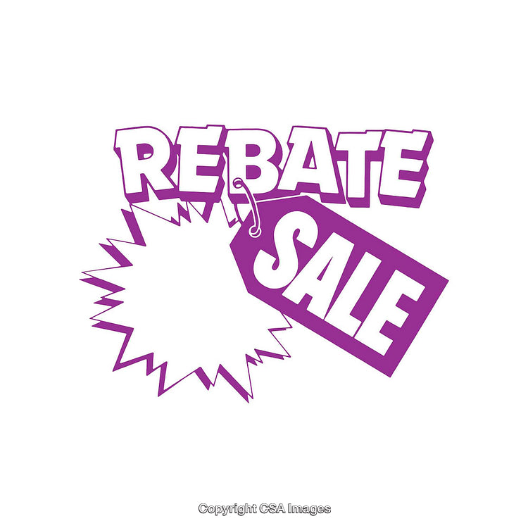 Purple Rebate Sale Banner with Starburst and Price Tag Design