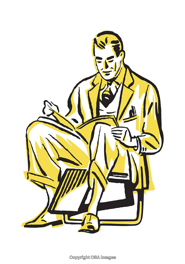 Retro Style Illustration of a Man Reading in Relaxed Pose
