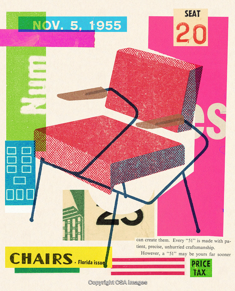 Retro Graphic Collage Featuring a Mid-Century Modern Chair Design