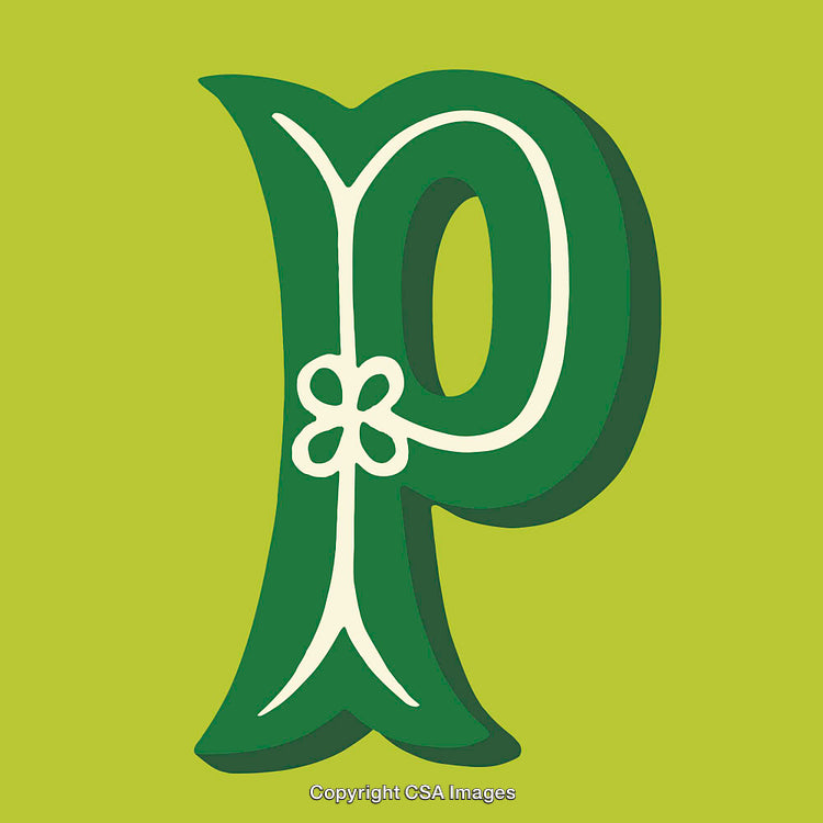 Green Letter P With Floral Design on Yellow Background