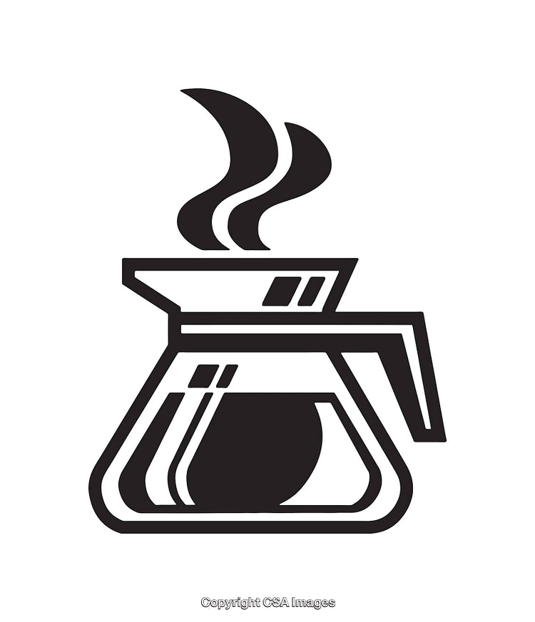Black and White Illustration of a Coffee Pot with Steam Rising