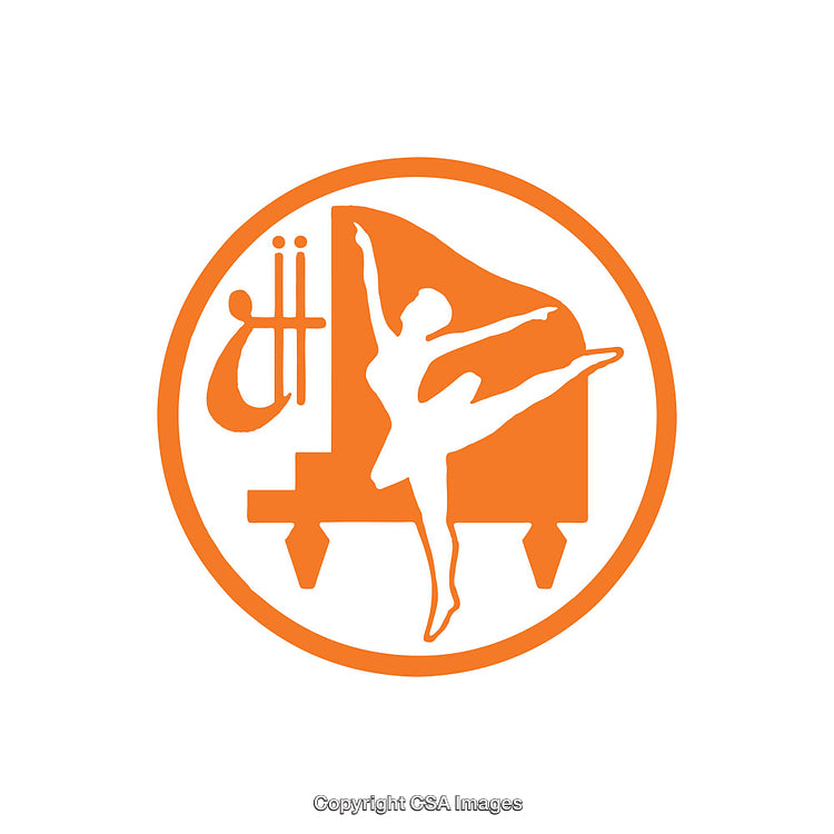 Silhouetted Ballerina and Piano Icon in Modern Circular Design
