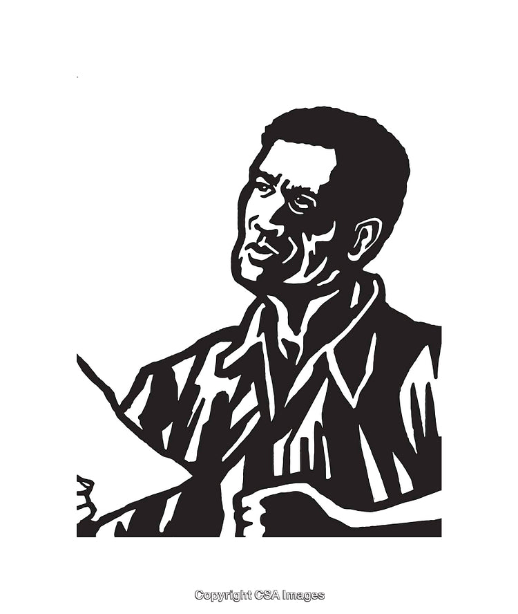 Black and White Line Art Illustration of a Man with Expressive Gesture