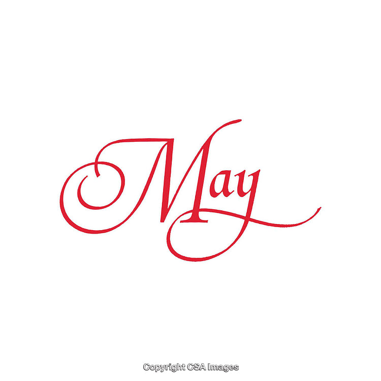 Elegant Red Calligraphy Word "May" on White Background