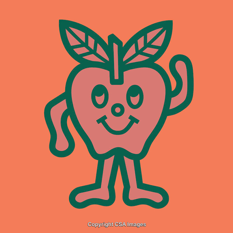 Cheerful Anthropomorphic Apple Line Art Illustration with Vibrant Colors and Smiley Face