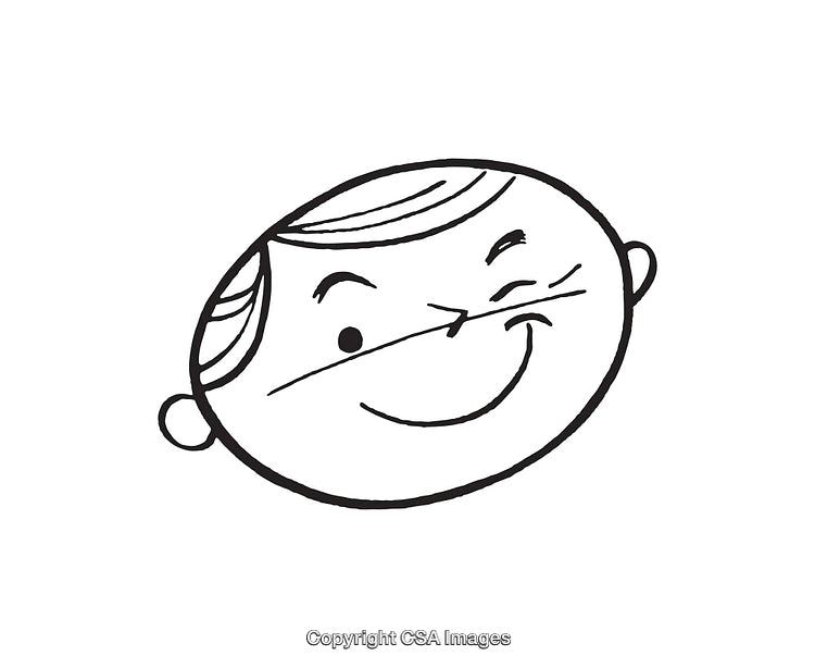 Black and White Line Art Winking Face Illustration