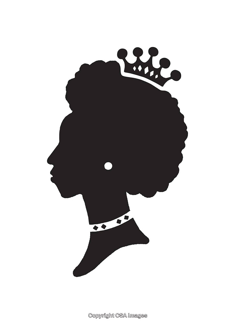 Silhouette of a Queenly Figure with Crown in Black and White