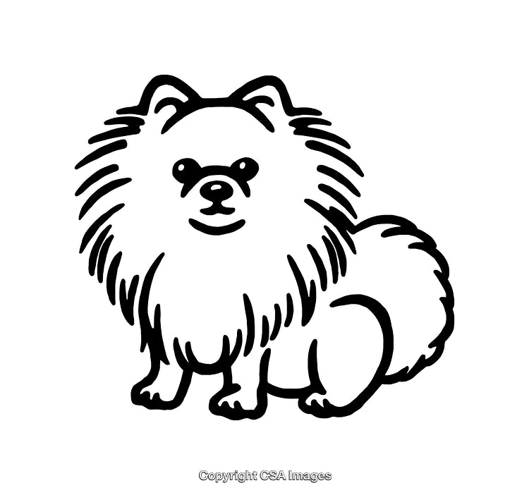Black And White Line Art Illustration of a Happy Fluffy Dog