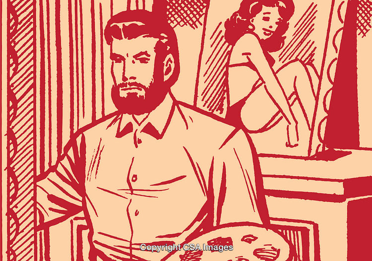 Vintage Illustration of an Artist with a Muse in a Studio Setting