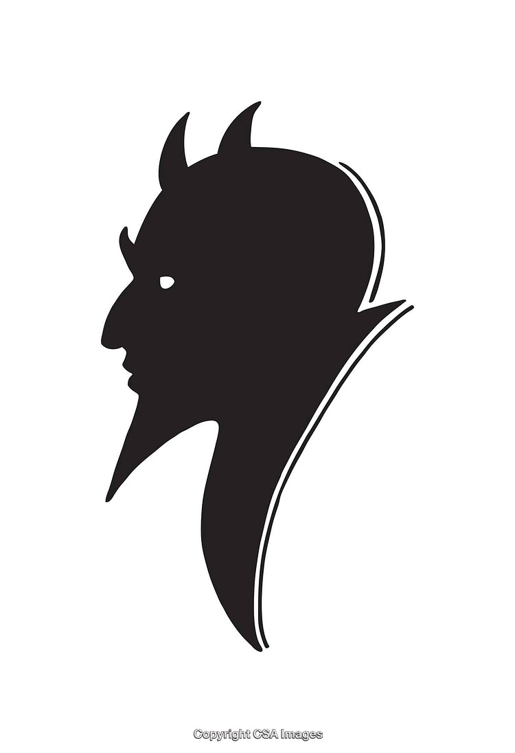 Silhouette of a Devil's Profile in Monochrome Simple Line Art
