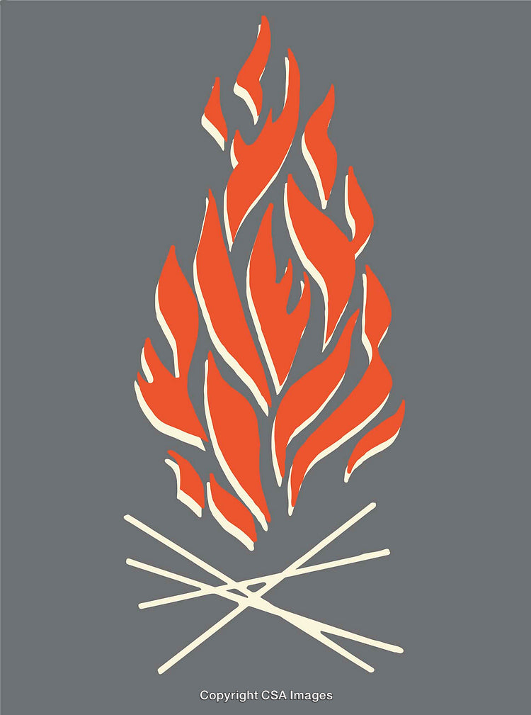 Minimalist Illustration of a Campfire with Flames on Gray Background