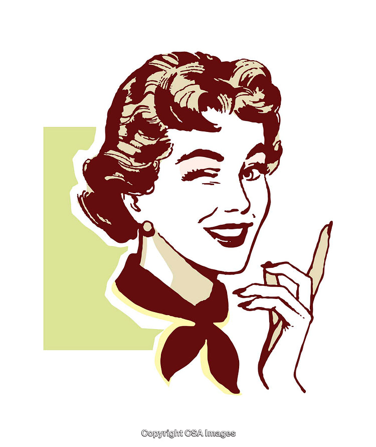 Retro Style Illustration of Smiling Woman Pointing with Headscarf