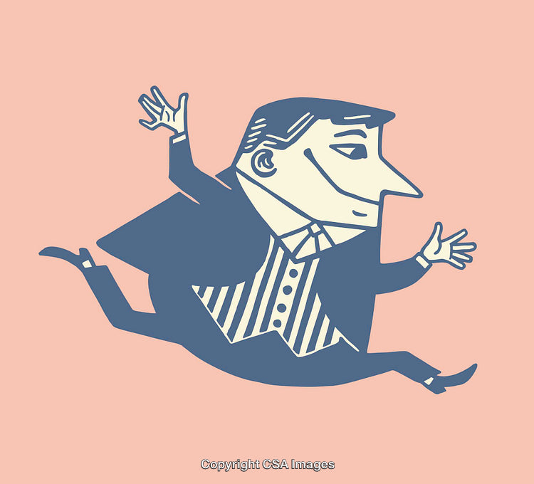 Energetic Businessman Running in Quirky Retro Style Illustration