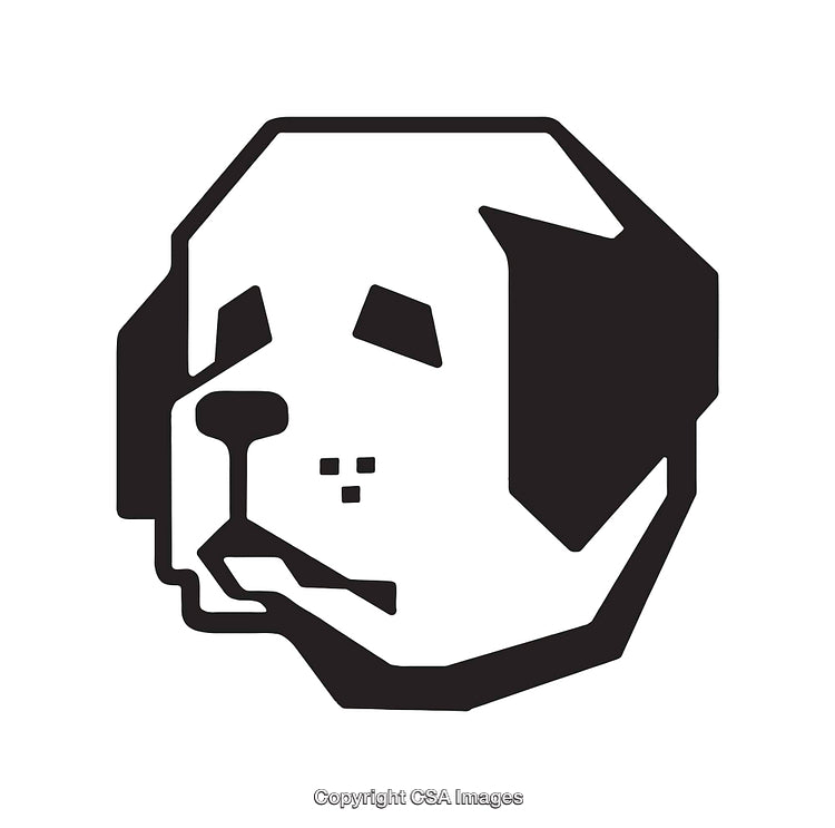 Black and White Line Art Illustration of a Dog Face
