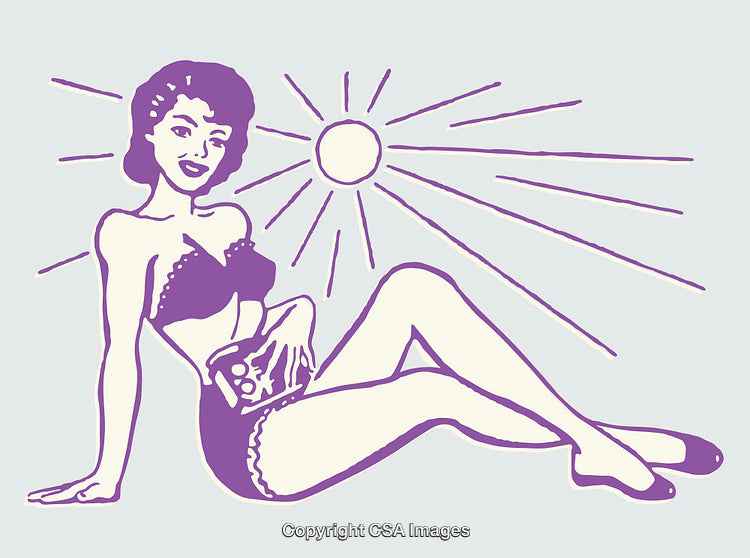 Vintage Retro Illustration of a Pin-Up Style Woman in Swimwear