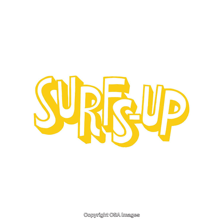 Bold Yellow Surfs-Up Typography Against a White Background