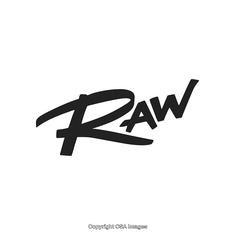 Stylized Typography of the Word 'Raw' in Bold Black Font