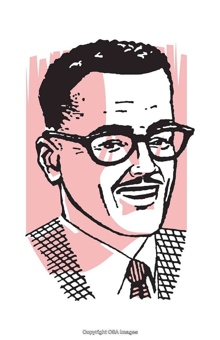 Retro Illustration of a Smiling Man in Glasses and Stylish Attire