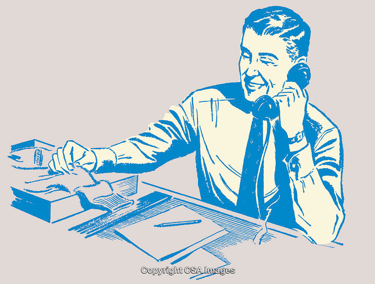 Retro Illustration of a Man Engaged in Phone Conversation at Work