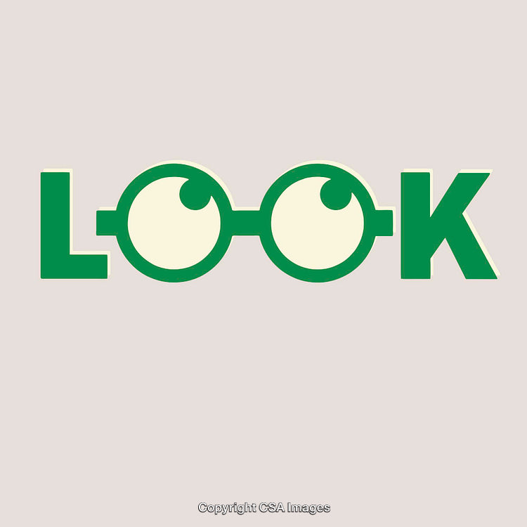 Creative Illustration of 'Look' Word with Stylized Eyeglasses Design