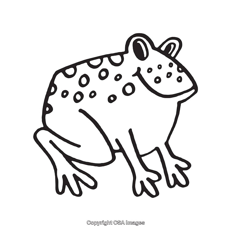 Black and White Line Art Illustration of a Smiling Frog