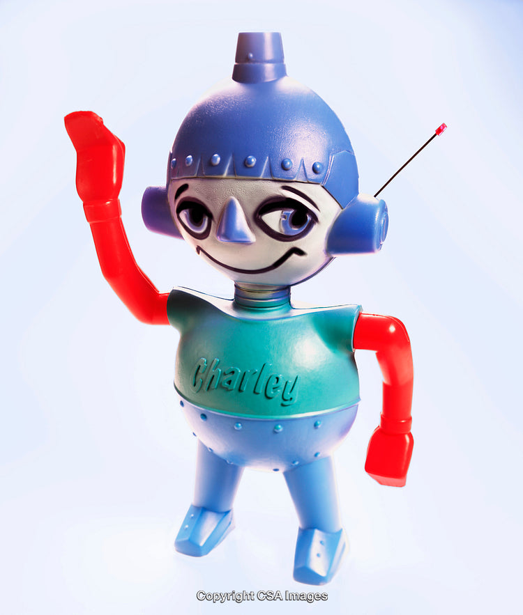 Colorful Vintage Inspired Toy Robot Figure Waving Animatedly