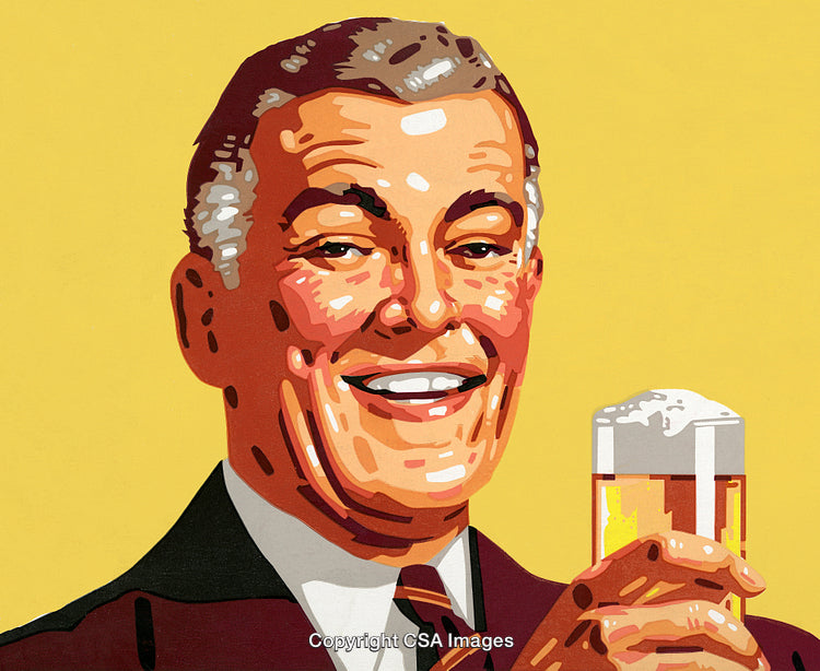 Retro Illustrated Man Enjoying a Glass of Beer with a Cheerful Smile