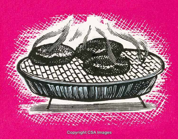 Vintage Illustration of a Grill With Smoked Hamburger Patties