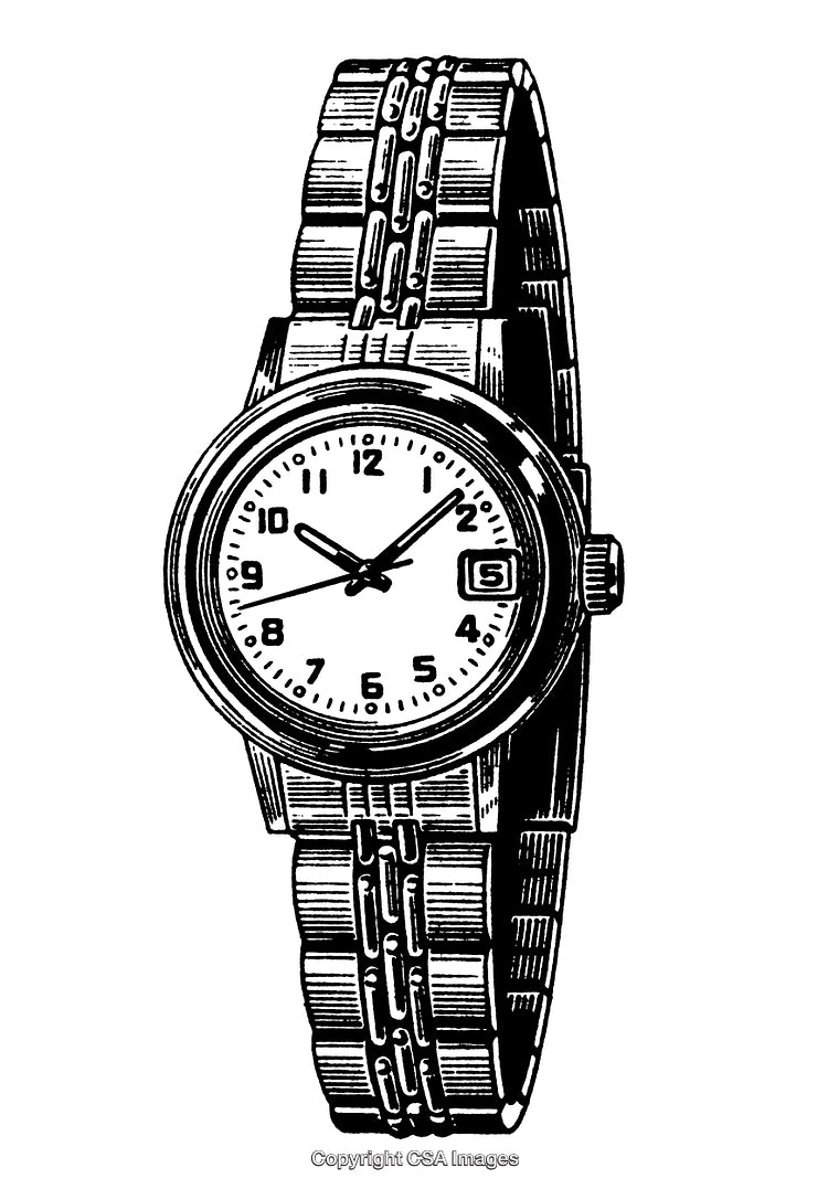 Detailed Black and White Engraving of a Classic Analog Watch