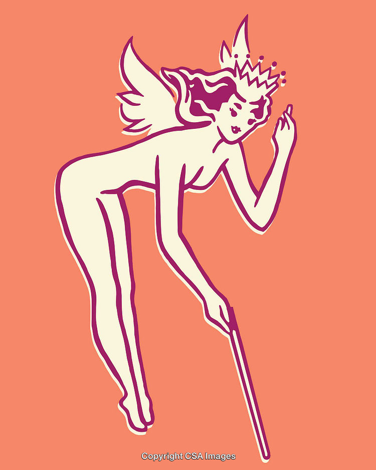 Colorful Line Art Illustration of a Winged Figure With a Crown